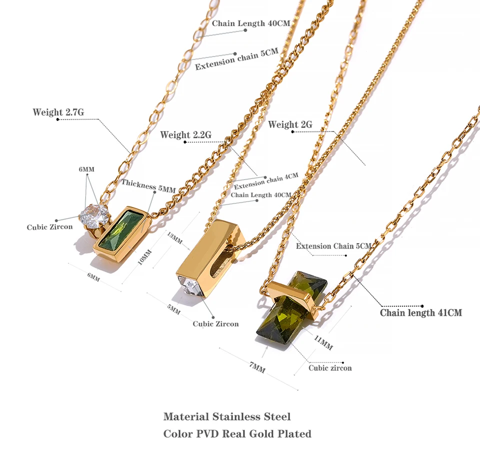 Yhpup Edelstahl Olivgrüner Zirkonia Chic Anhänger Halskette für Frauen Minimalistischer Charme Koreanischer Modekragen Schmuck – Detail 7