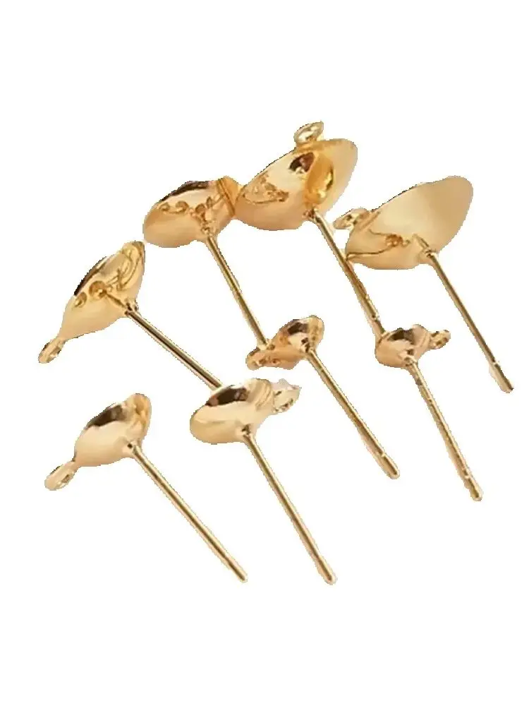 

14K Gold-Color Bowl Holder Ear Pins Pasted Crystal Pearl Cup Needle Studs DIY Ear Pendant Accessories E025