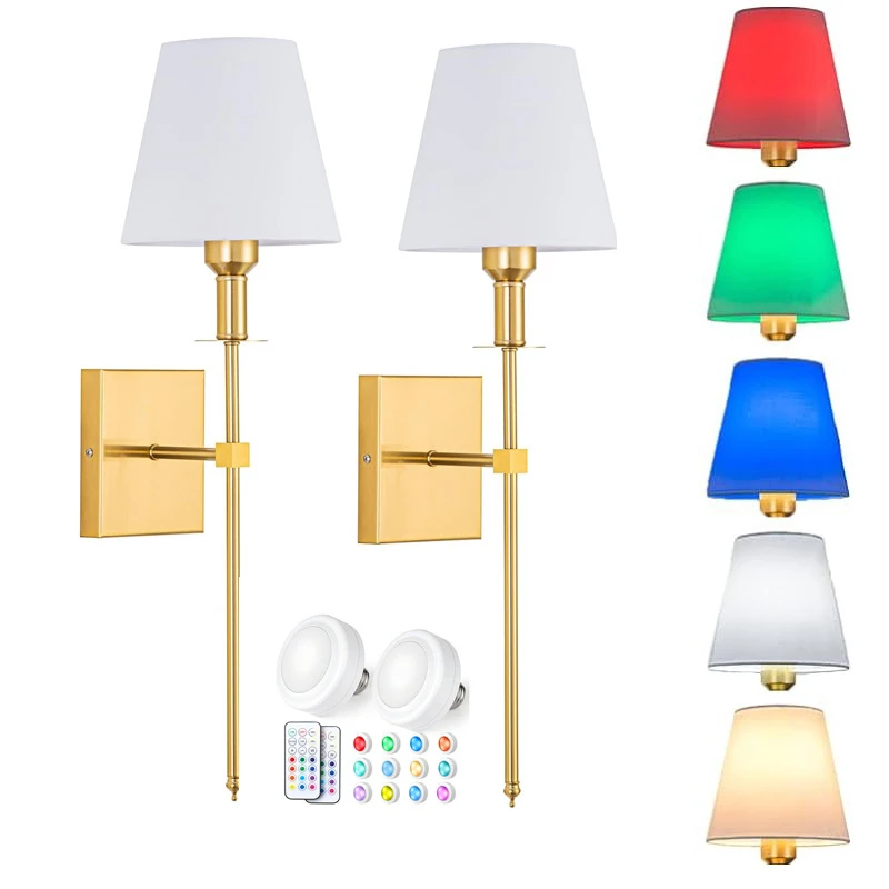 American Retro Wall Lamp Fabric Lampshade Bedroom Bedside Reading Wall Light Bathroom Home Decor Battery Light Bulb Night Light