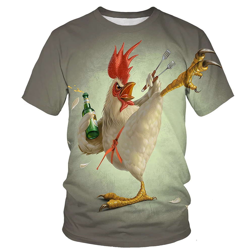 Summer Rooster Fighting Pattern T-shirt For Men's Street Casual Wear O-neck Short Sleeved T-shirt Breathable Top Oversized