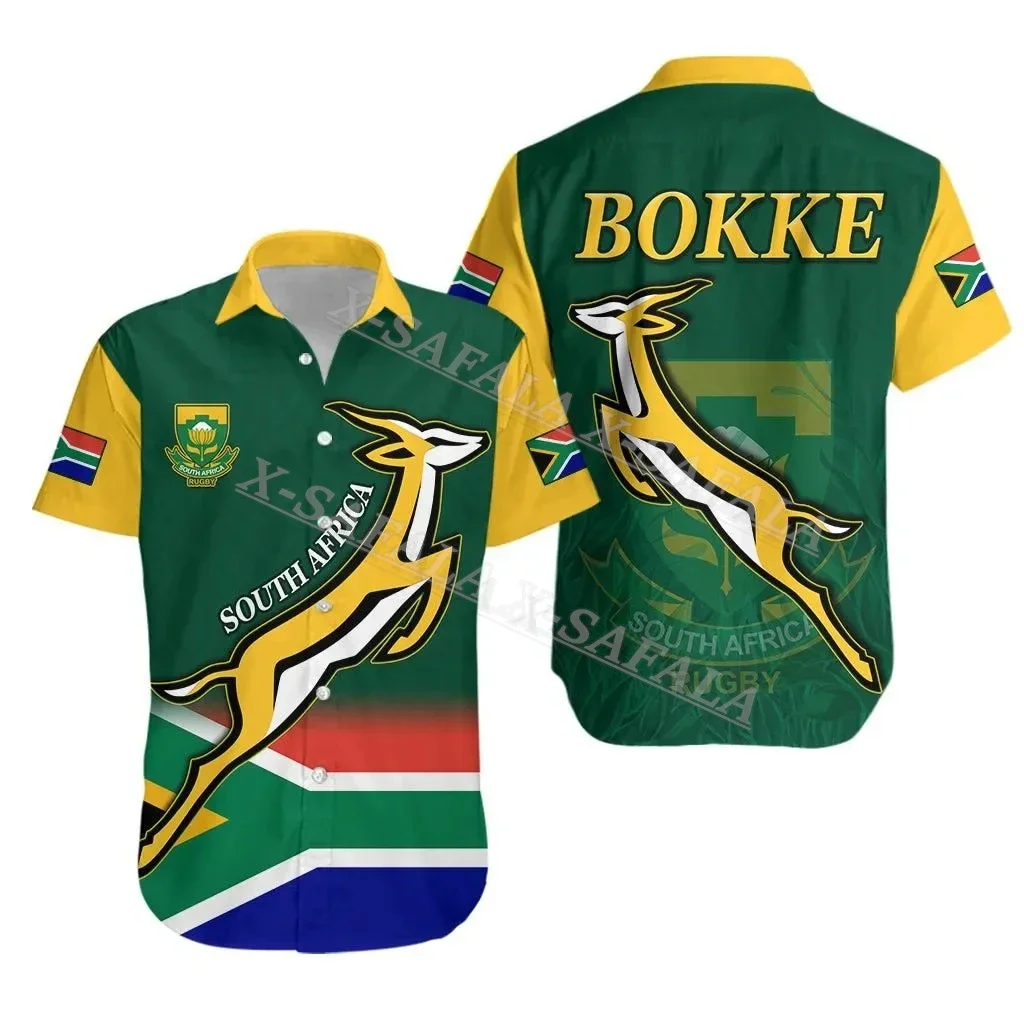 South Africa Springbok Rugby Flag Unisex 3D Print Men Hawaiian Beach Shirt High Quality Button Fashion Short Sleeve Tops-1