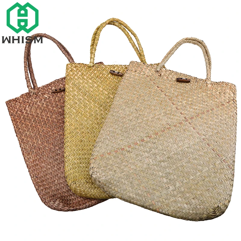 WHISM-Cestino portaoggetti in rattan fatto a mano, borse moda quadrate di lusso, borsa a tracolla da donna intrecciata in paglia