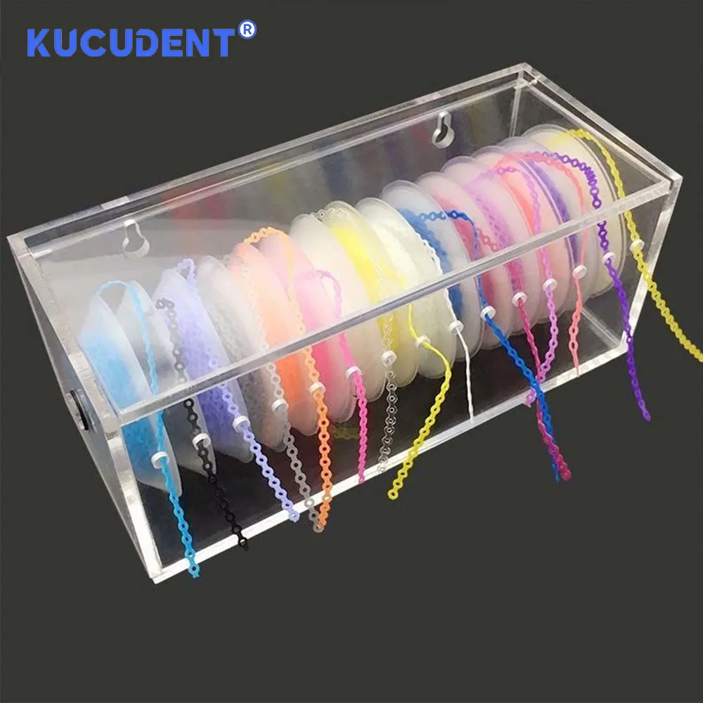 KUCUDENT Dental Acrylic Storage Box Orthodontic Power Chain Dispenser Placing Case Ortho Elastic Powerchain Organizer Holder