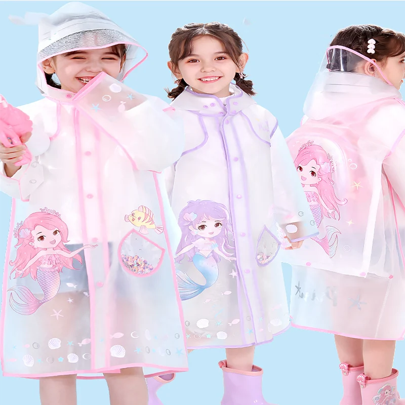 

Kawaii детский сад с русалкой для девочек, детские школьные сумки, водонепроницаемый прозрачный дождевик для учащихся начальной школы
