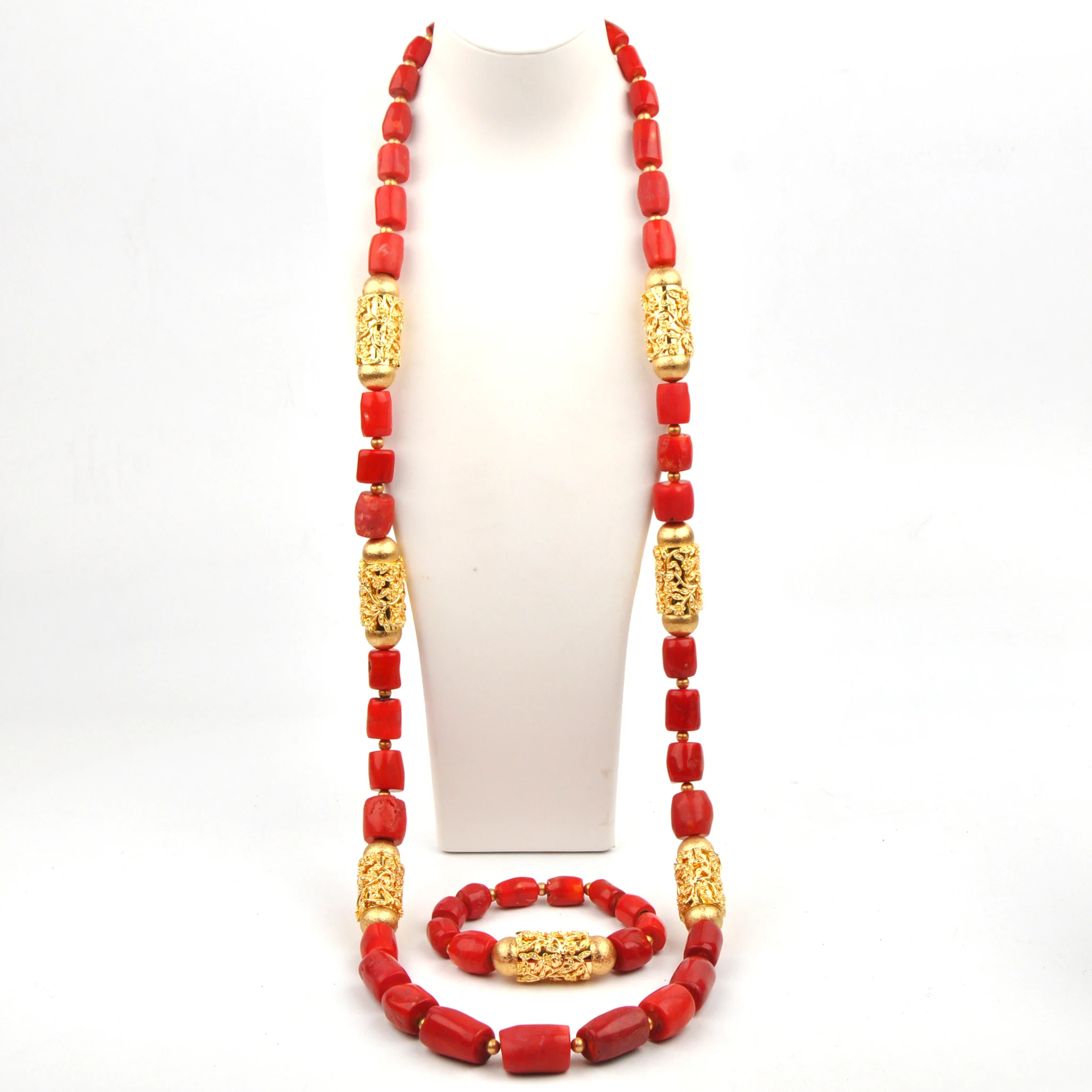 

Fashion 48inches Real Red Coral Jewelry Set for Men