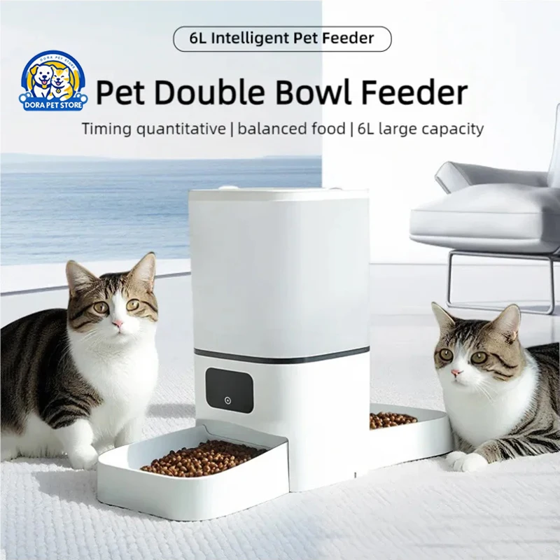 

New 6L automatic pet feeder with adjustable camera and cat food intelligent back-to-back feeding machine