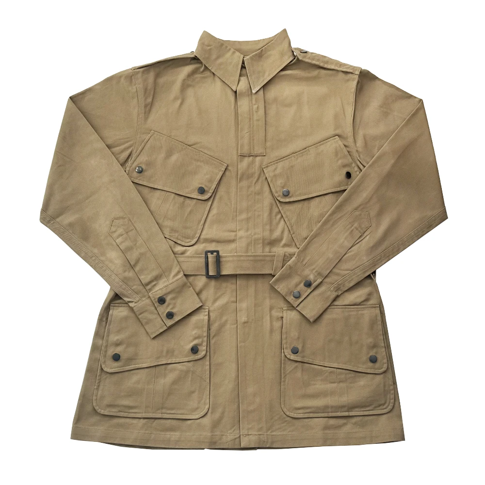 M42 Officer Jacket Paratrooper Coat Outdoor Retro WW2 with Belt Training Uniform for Men Windbreaker Zipper WWII