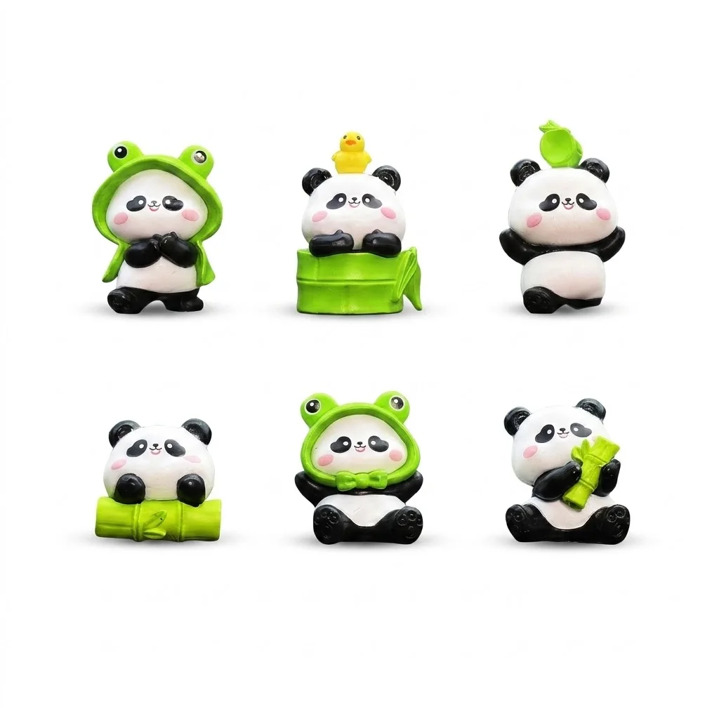 6 Stück Kawaii Panda Auto-Armaturenbrett-Figuren, Niedliche Harz-Mini-Ornamente, Innendekoration, Schreibtisch- und Heimdekoration, Geschenk für Frauen, SUV, Auto – Detail 1