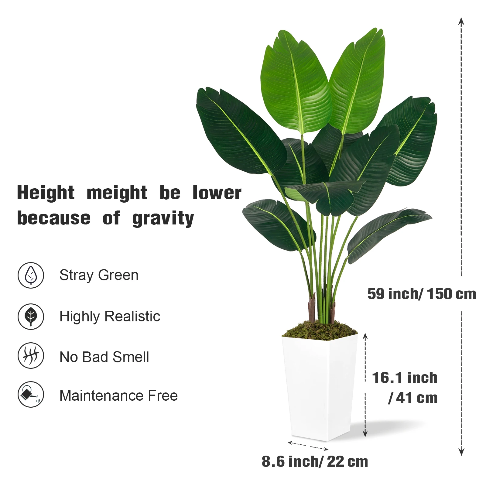125cm Bird of Paradise Artificial Plant 5FT - Faux Tropical Palm Tree with White Tall Planter - Fake Floor Plant Potted - Artificial Silk Tree for Home Office Living Room Decor Indoor image 3
