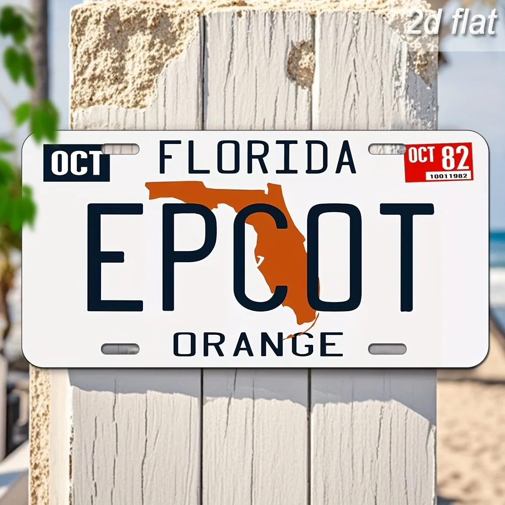Florida EPCOT Orange Metal Wall Sign -, Weather-Resistant  Art for Home, Cafe, Bar, Restaurant & Club Decor, Pre-Drilled Easy I