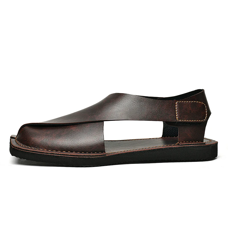 Summer Men'S Lightweight Breathable Sandals Comfortable Handmade Retro Brown Flat Sandals Non Slip Suitable For Outdoor Leisure