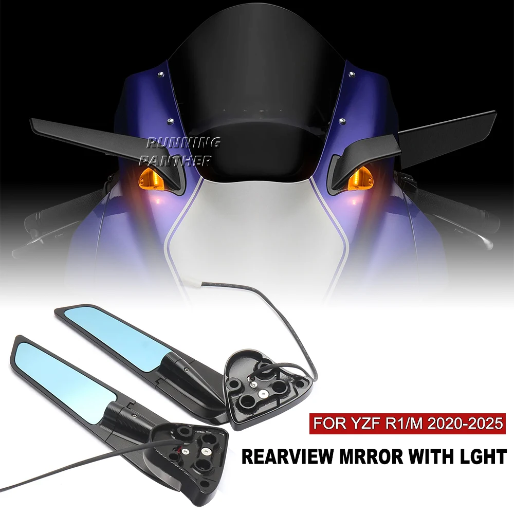 

For Yamaha YZF R1 r1 M 2020 - 2025 Motorcycle Rearview Side Mirrors Wind Wing Adjustable Rotating with LED Light