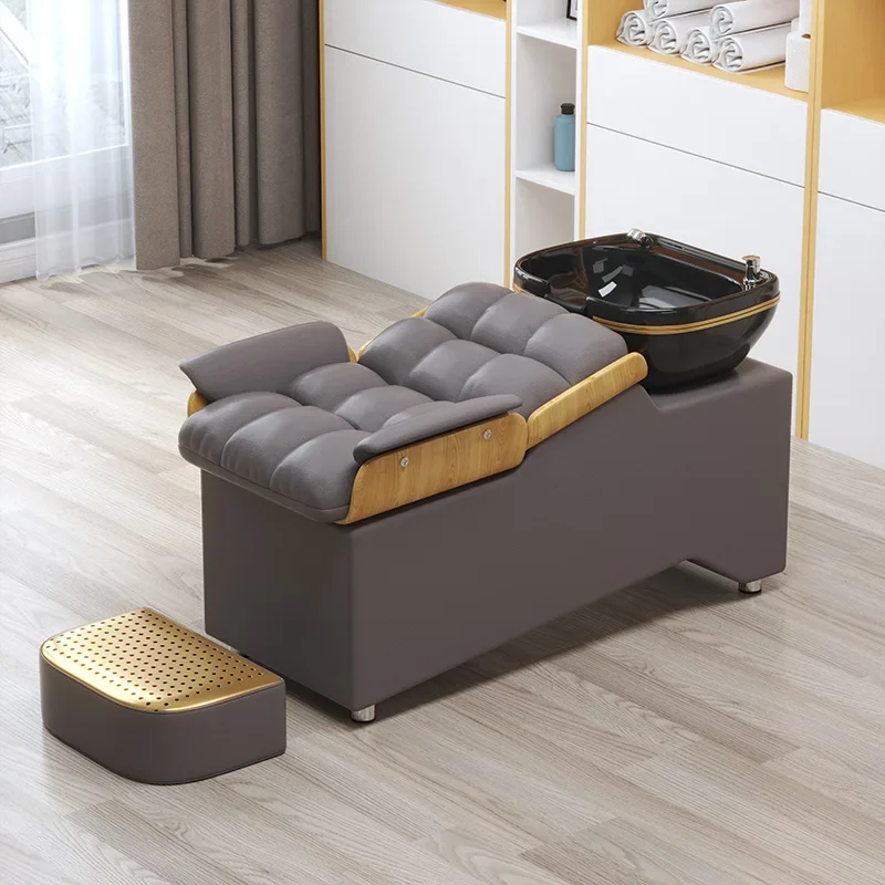 Barber Shop Shampoo Bed Modern Simple Style Leather Material Hairdressing Semi-Reclining Bed Hair Care Foot Stool Beauty Shop