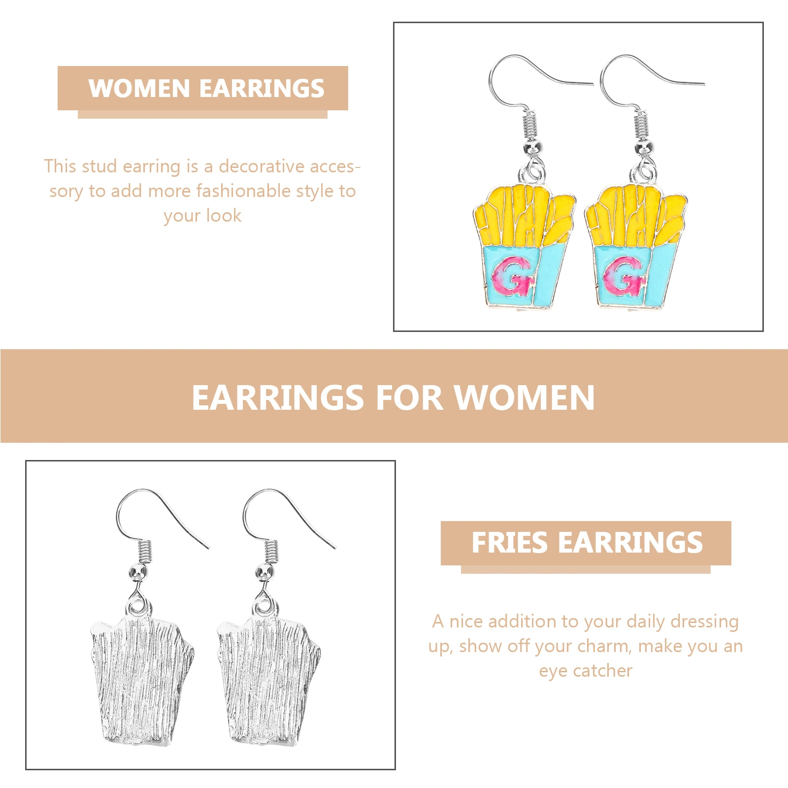 

French Fries Earrings Creative Dangle Drop for Women Alloy Food Novelty Ear Jewelry Funny Dangler Accessories Unique Comfortable
