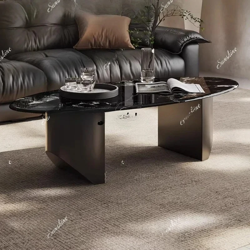 X-S  Living room household high-end imported marble black rose oval tea table HG