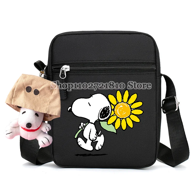 Snoopy bolsa de ombro masculina e feminina, simples, casual, moda, um ombro, bolso, oxford, desenho animado, anime com bonecas, bolsa para celular, presente