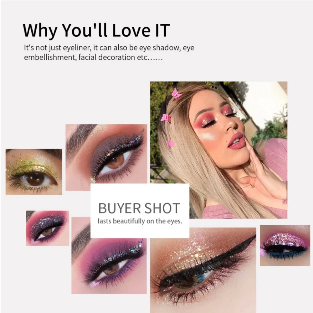 HANDAIYAN Eyeliner 12 pièces Iridescence paillettes Eyeliner ensemble imperméable longue durée miroitant pas de taches Eye Liner ombre à paupières