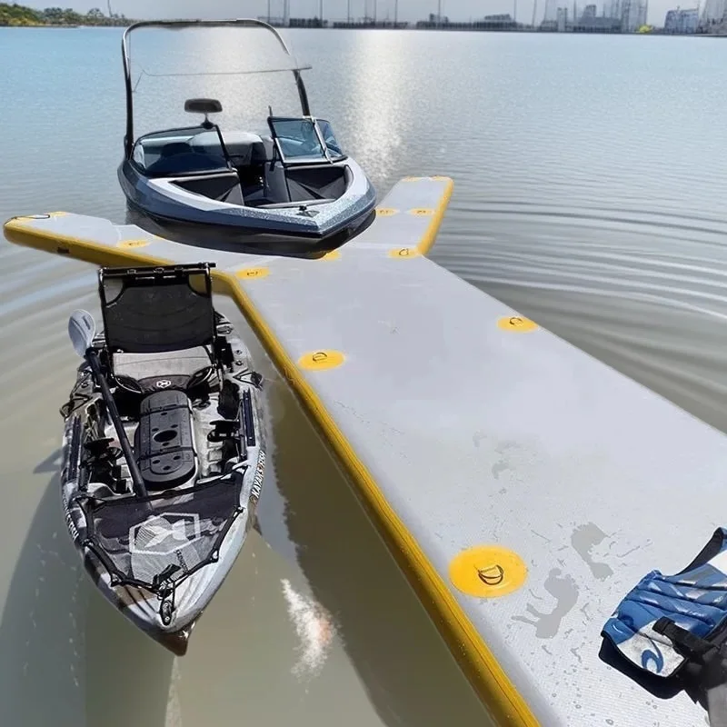 Y-shaped inflatable floating platform, yacht docking dock, motor boat berth, teak surface water floating approach bridge code