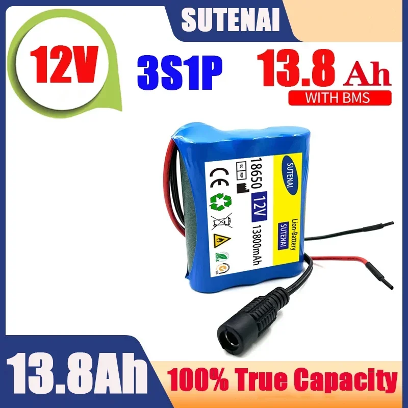 

12V 13800mAh 18650 Lithium Rechargeable Battery pack 3S1P for Speaker flashlight CCTV Camera GPS Portable search light equipment