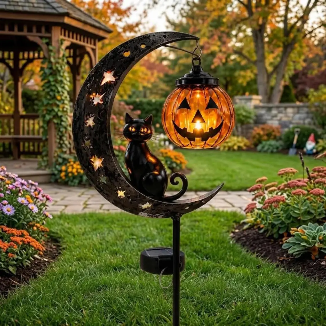1-2pcs Solar Halloween Black Cat Garden Stake Light Outdoor Yard Lawn Pathway Lamp Weather Resistant Porch Patio Decor