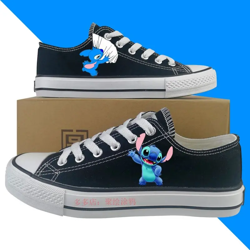 Stitch Canvas Shoes para homens e mulheres, de topo alto, preto, jogo de tudo, estudante, casal, de topo baixo, branco, slip-on, explosões, verão