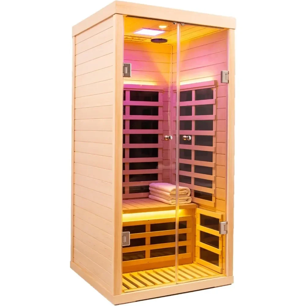 1 Person Infrared Sauna for Home, Personal Indoor Saunas Spa, 1420w/120v Ultra Low EMF Infrared Sauna, App&LCD Panel Controls