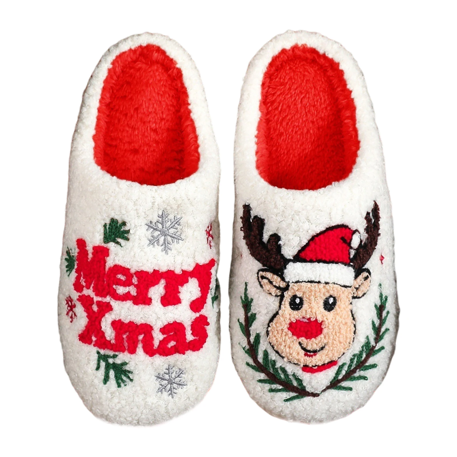 شبشب قطني على شكل غزال عيد الميلاد غير قابل للانزلاق أحذية منزلية لطيفة دافئة غامضة دافئة كرتونية مسطحة للشتاء هدية غير رسمية للعائلة والأصدقاء