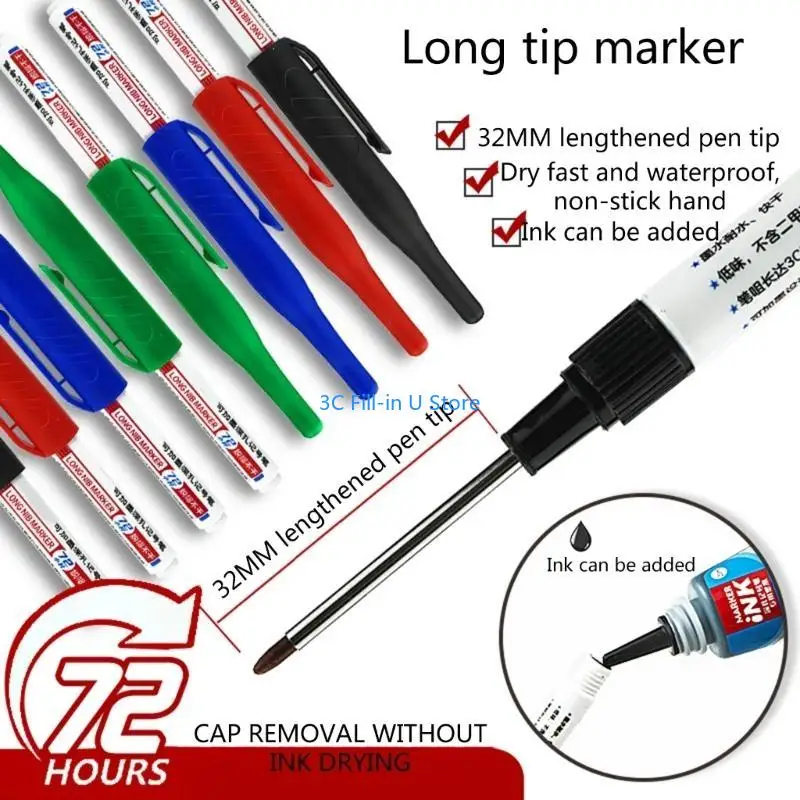 G8TA 4X Multi-Purpose Penanda Lubang dalam Pena 32mm Marker Jangkauan Deep tahan air 32mm penanda kayu untuk dekorasi