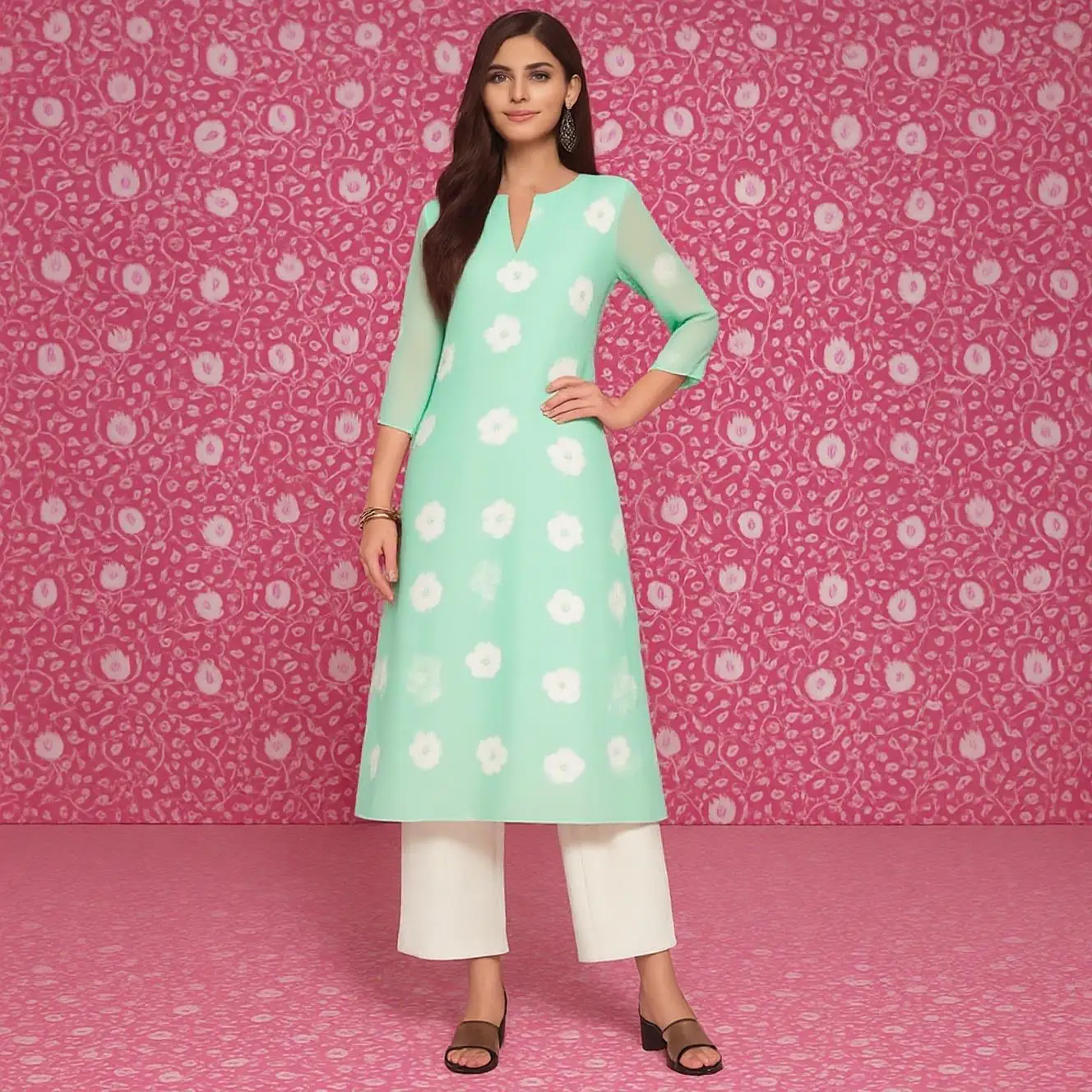 فستان كورت كاجوال للسيدات المسلمات أنبوب مستقيم كاجوال على شكل زهرة عرقية فساتين إسلامية بأكمام طويلة #3