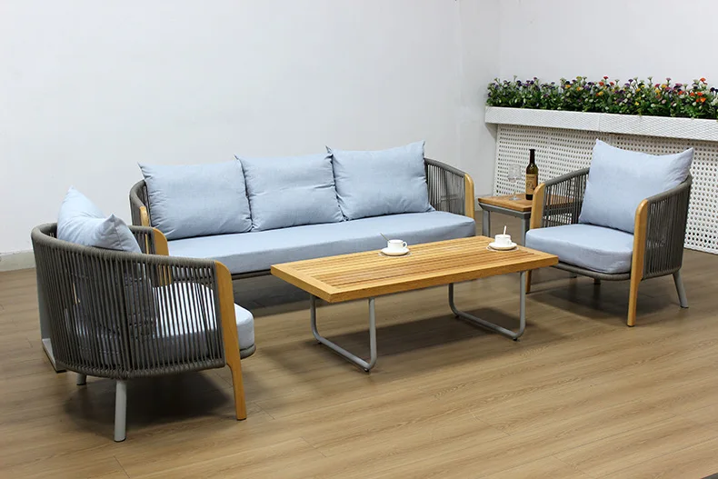Immagine 7: Set di Divani da Esterno in Metallo Moderno Personalizzato per Villa e Giardino con Cuscini Impermeabili