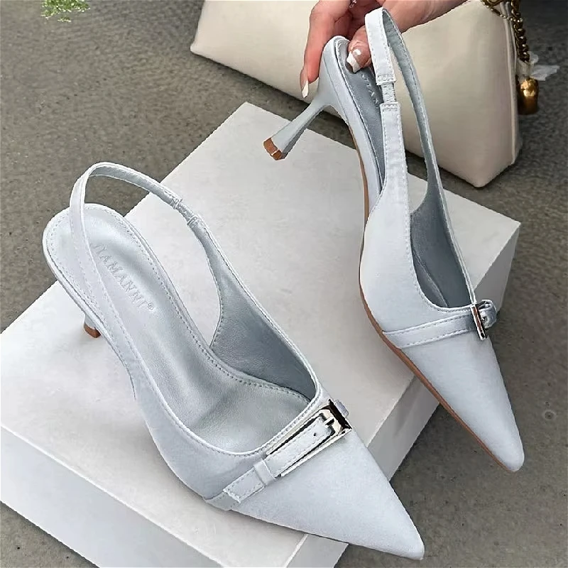 

Fashion Elegant Slingback Sandals Women Belt Buckle Shallow Wedding Party Shoes Ladies Pointed Pumps Fashion High Heeled Women