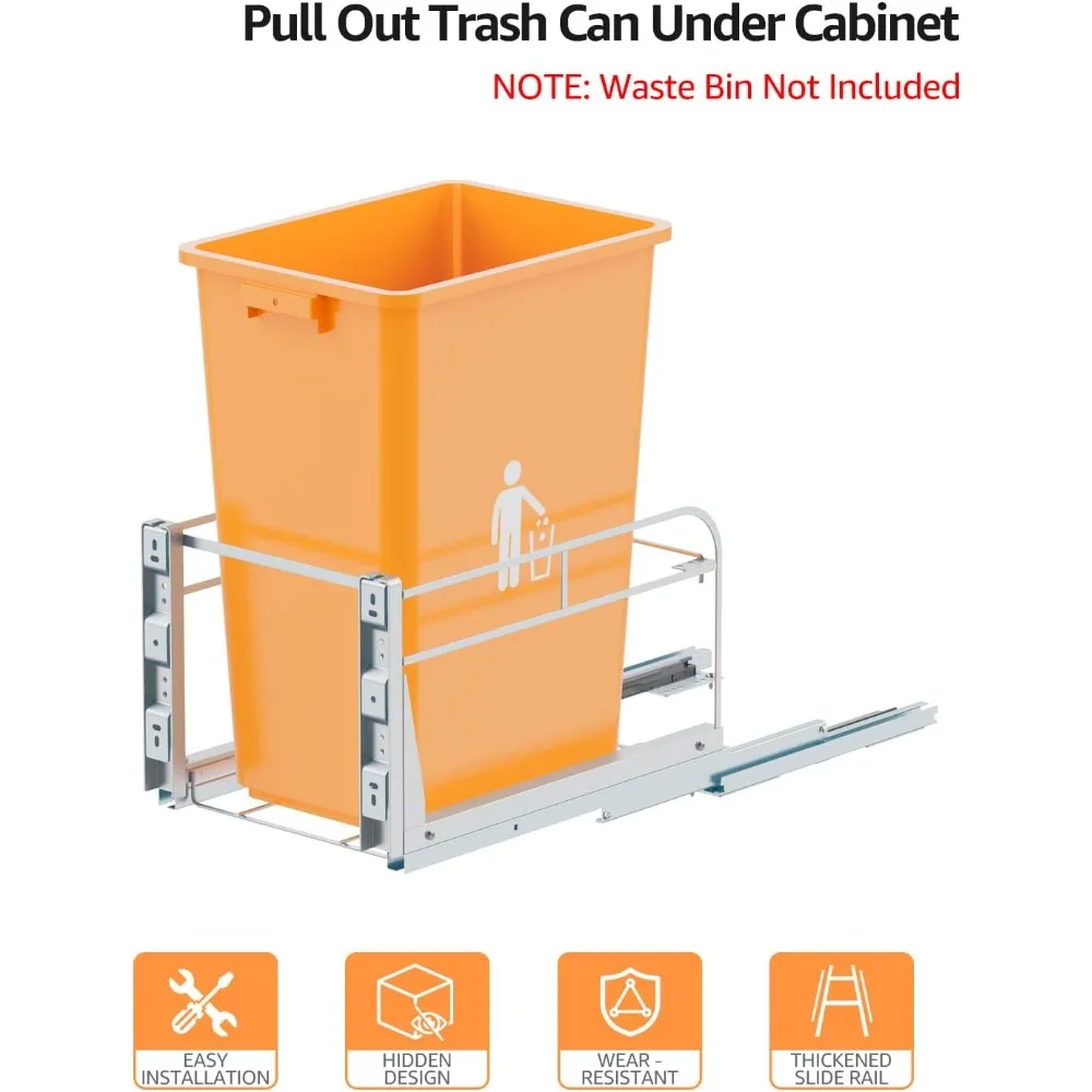 Kit de poubelle sous évier de cuisine robuste avec glissières à fermeture douce, poubelle non incluse, idéal pour le stockage peu encombrant