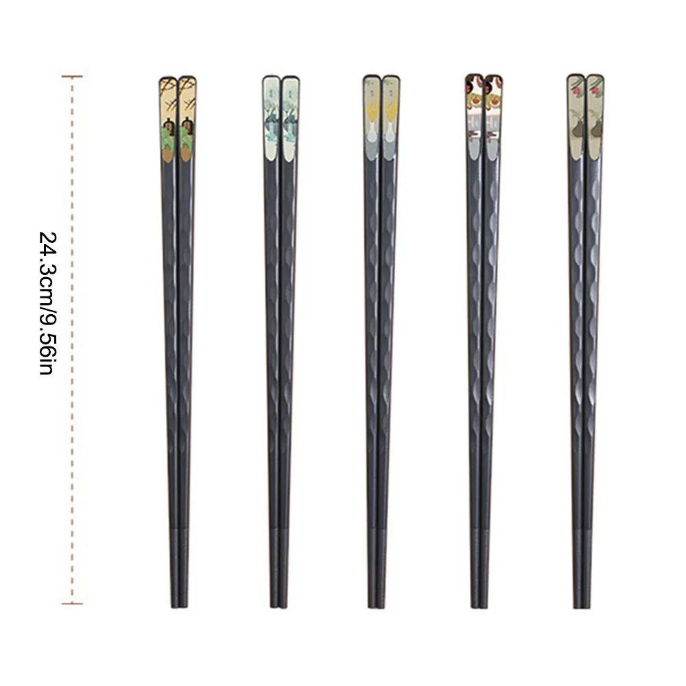 5 Pairs Chopsticks Black Reusable Non Slip Lightweight Chinese Japanese Korean Style Sushi Sticks Dishwasher Safety