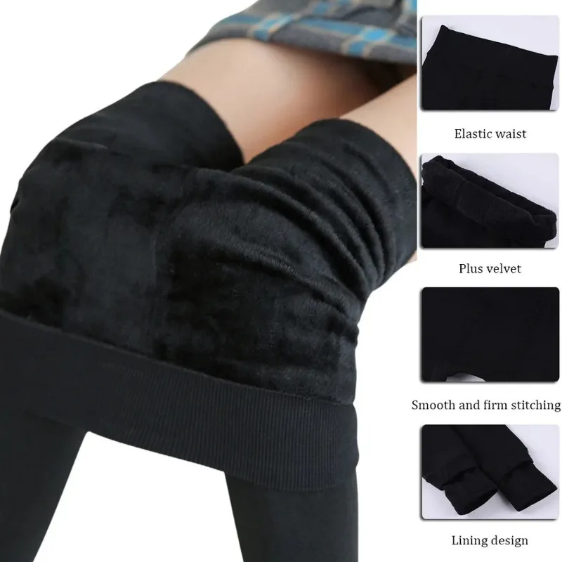 Inverno feminino leggings sólido quente leggings engrossar lã de cordeiro altura cintura velo manter bunda elevador alta elástica calças caminhada bolso