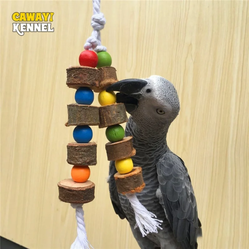 Wooden Parrot Bird Toy Wood Chew Toy for Parrot Chew Bite Hanging Cage Decoration Beak Grinding Toy with Bell Birds Supplies