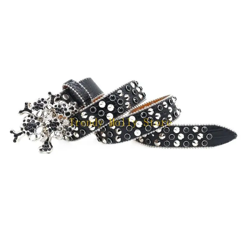 N5KB أحزمة الخصر القوطية للجينز حزام مرصع للفتيات الشرير الشارع مثير للإعجاب مرصع بالجواهر المسامير مرحلة الرقص في الشارع #2
