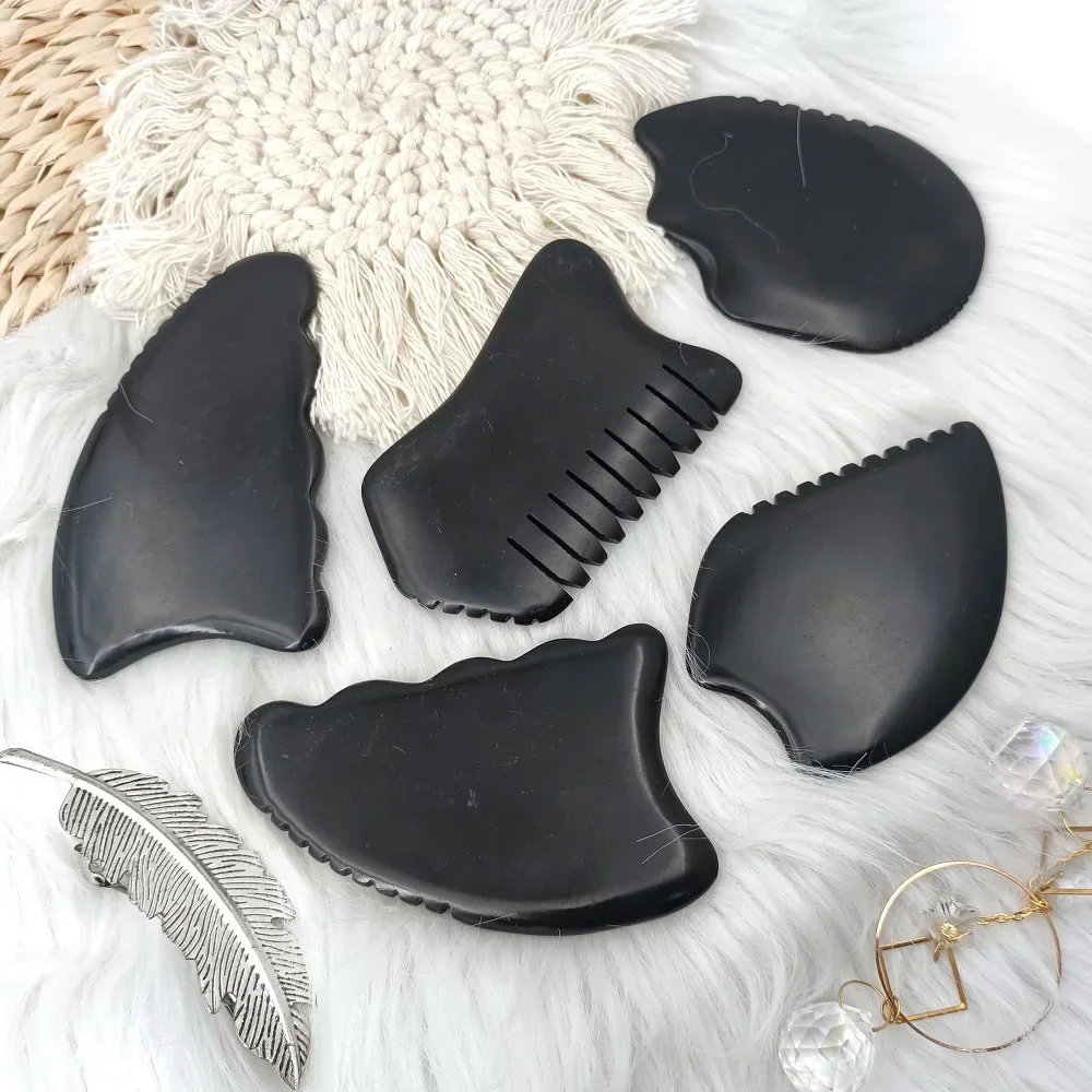 SPA Acupuncture Scraping Body Foot Back Face Neck Massager Beauty Guasha Board Black Bian Stone Gua Sha Massage Tools