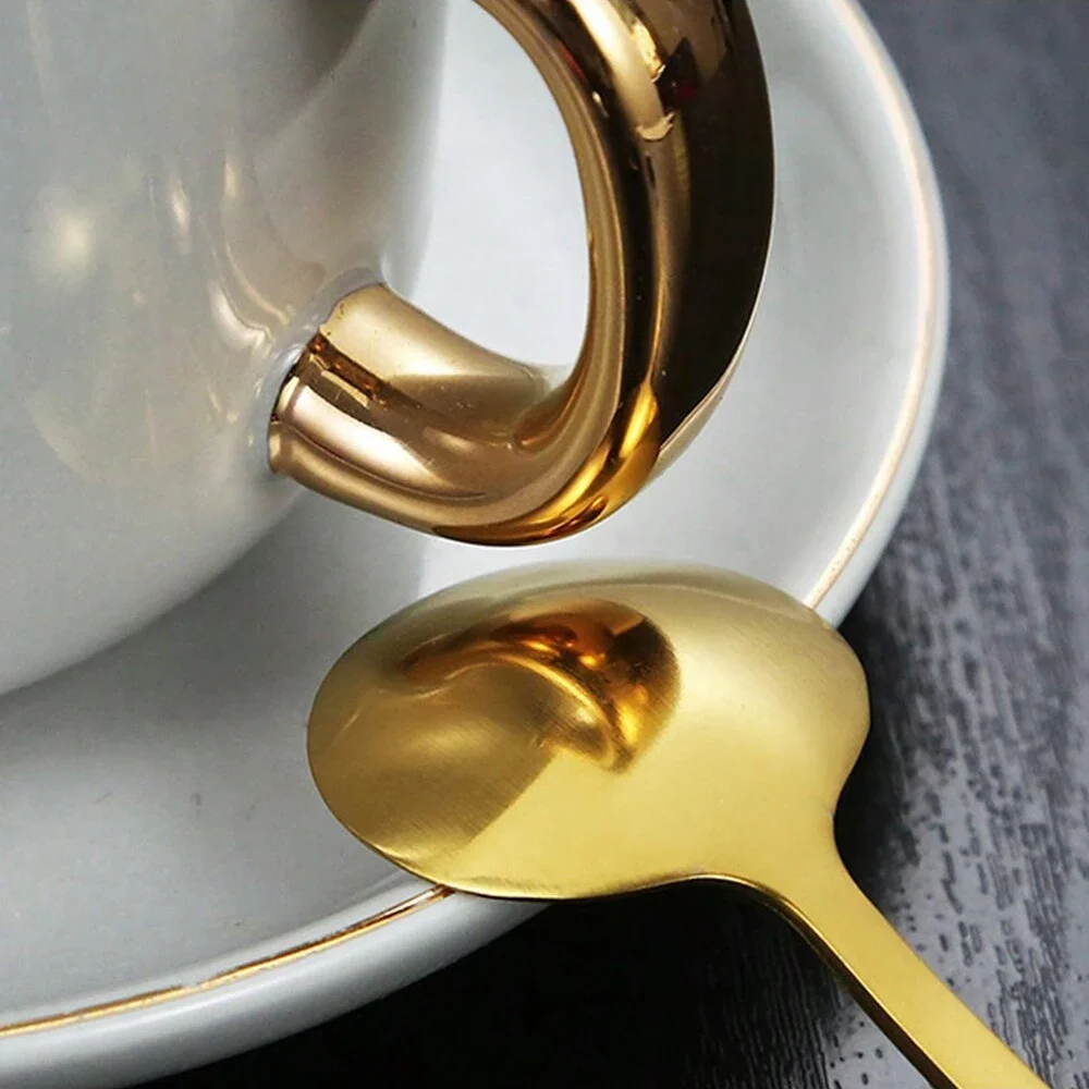 1PC Stainless Steel Round Spoons (Gold/Silver) Bird's Nest Dessert Spoon Honey Coffee Stirring Spoon