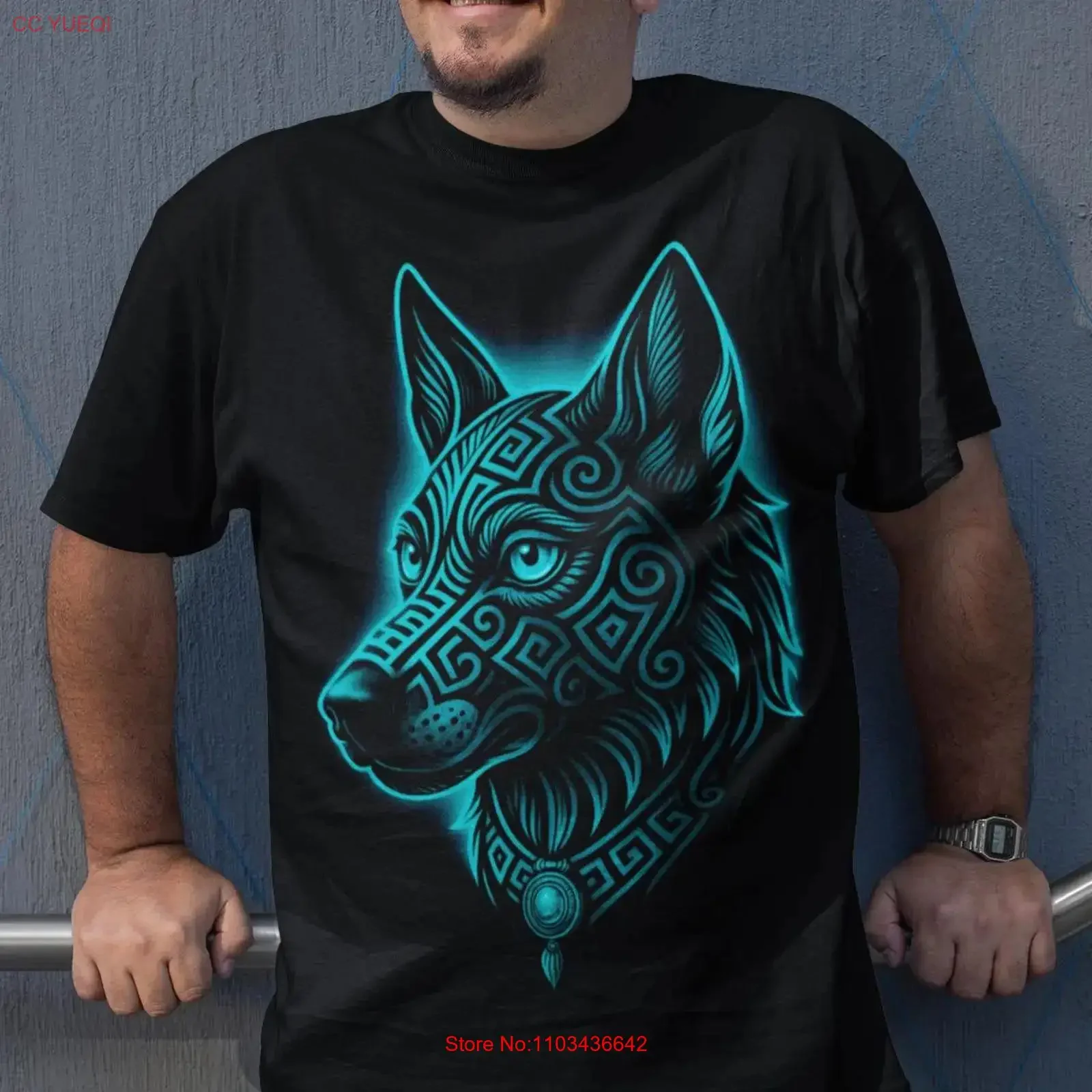 Camiseta Xoloitzcuintli Aztec Dog con Diseño Tribal Neón, Herencia Mexicana, Estilo Vintage Lavado, Moda Masculina, Gráfico Elegante y Elástico