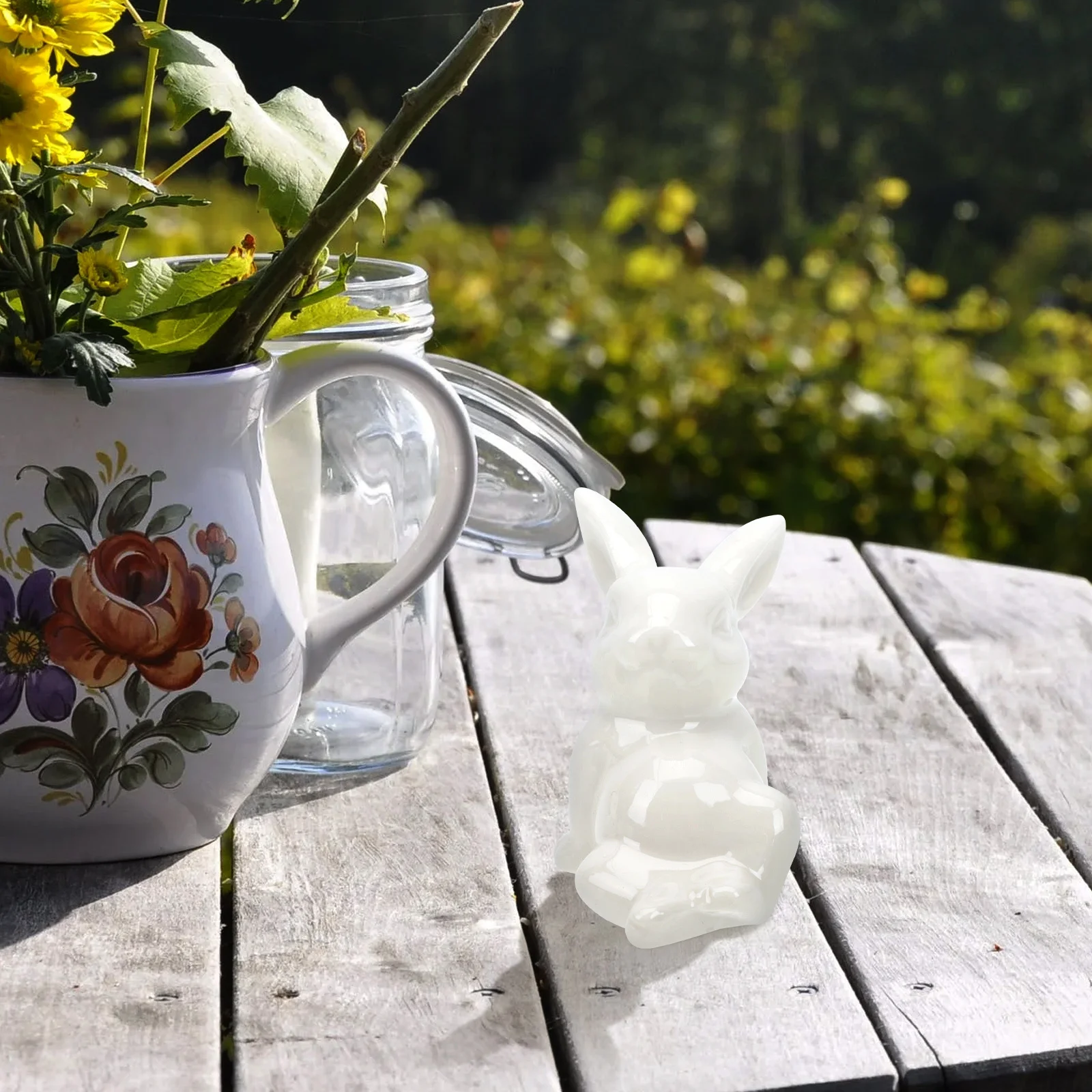 

3Pcs Ceramic Rabbit Statue Smooth Finish for Home Office Desktop Garden Lawn Pot Arrangement Decorative Art Piece Collection