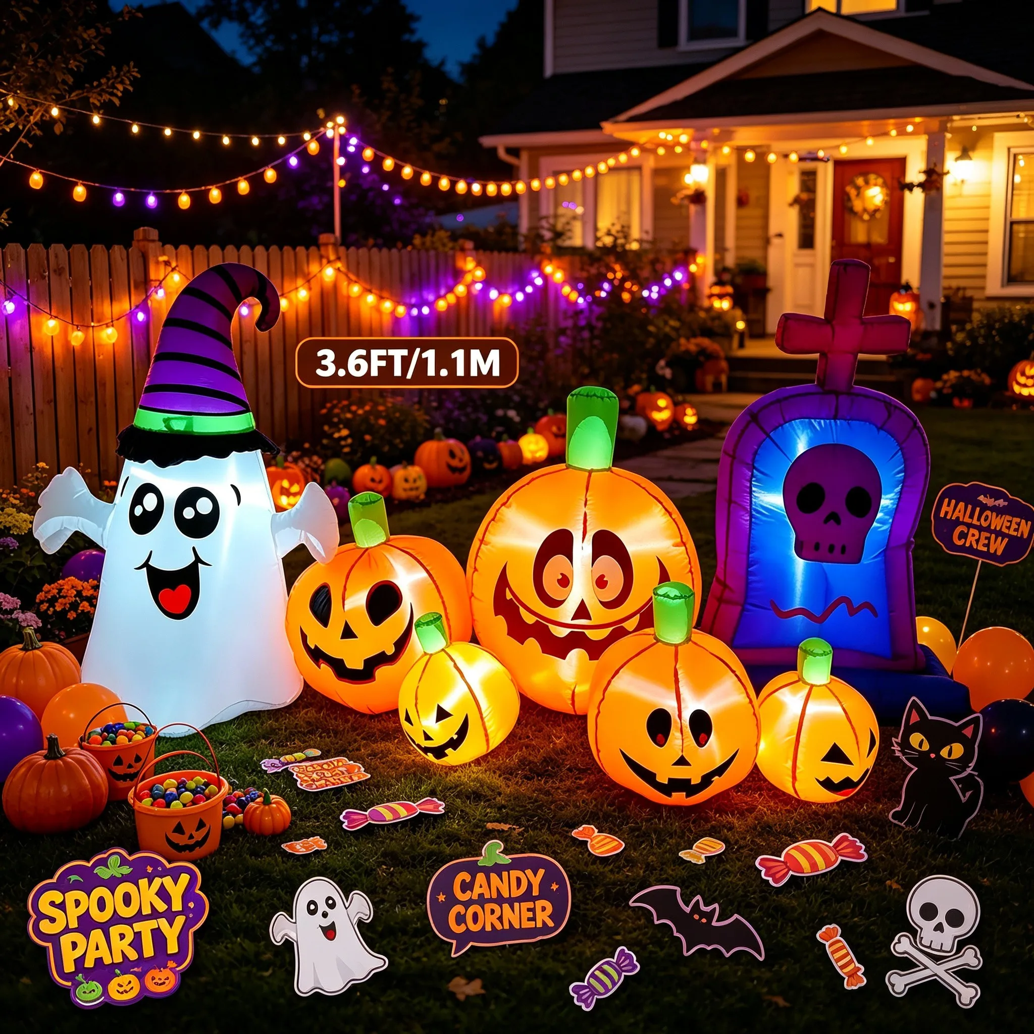 Halloween Ghost Pumpkin Tombstone Outdoor Holiday Decorations LED Inflatable Model For Backyard Garden Party Decor