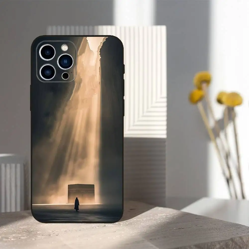 حافظة هاتف Pilgrims IN Mecca لهاتف iPhone 16,15,14,13,12,11 Plus,Pro Max,XS,X,XR,SE,Mini,8,7,غطاء أسود من السيليكون الناعم