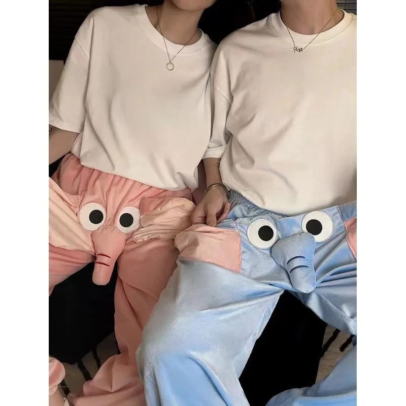Divertenti pantaloni con naso di elefante Coppia Cosplay Cartoon Pantaloni estivi naso per uomini e donne Pantaloni da notte carini con elefante volante per la casa