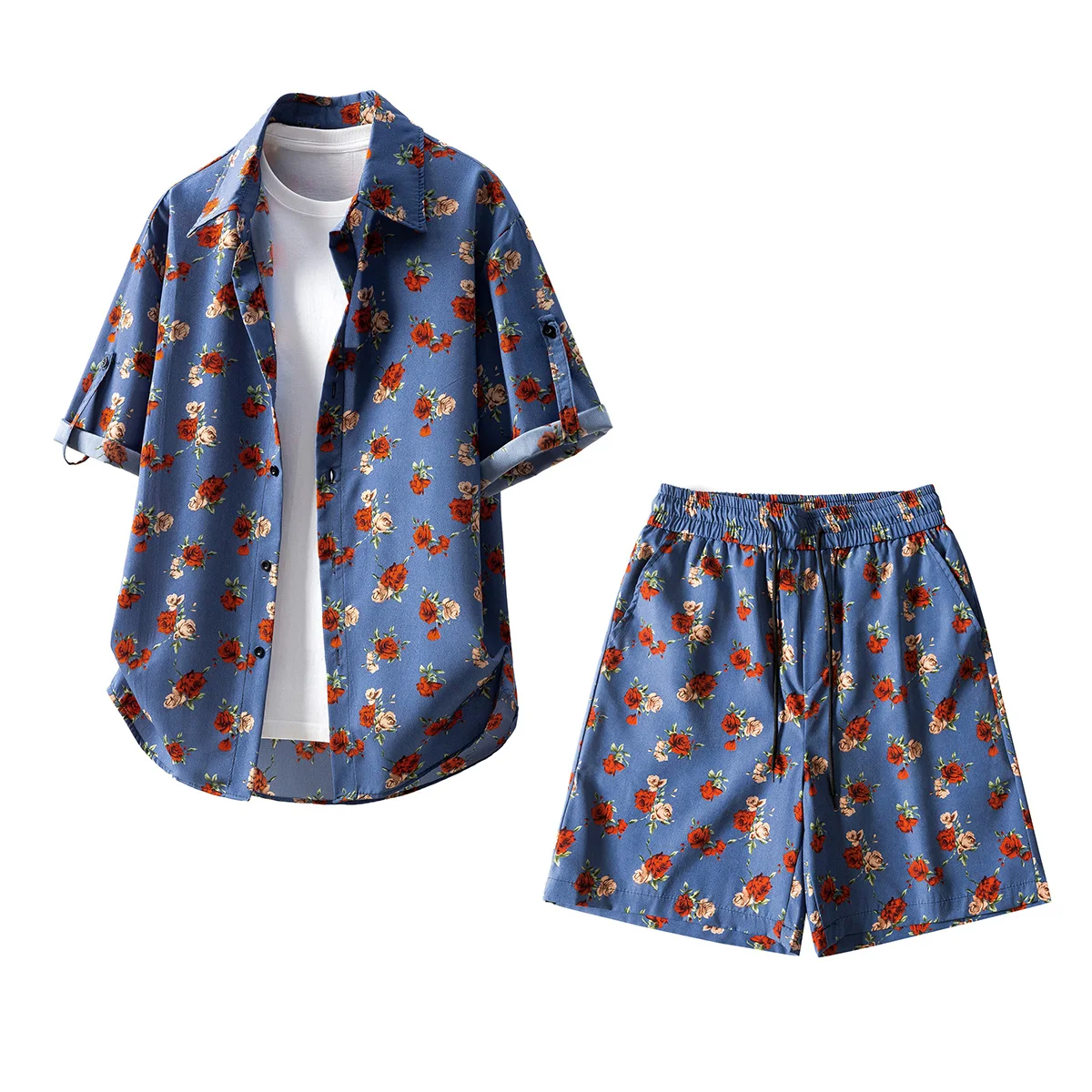 

Short-Sleeved Shirt + Shorts Set 2026 Summer New Men'S High-Quality Fashion Trend Comfortable Breathable Loose Casual Suit
