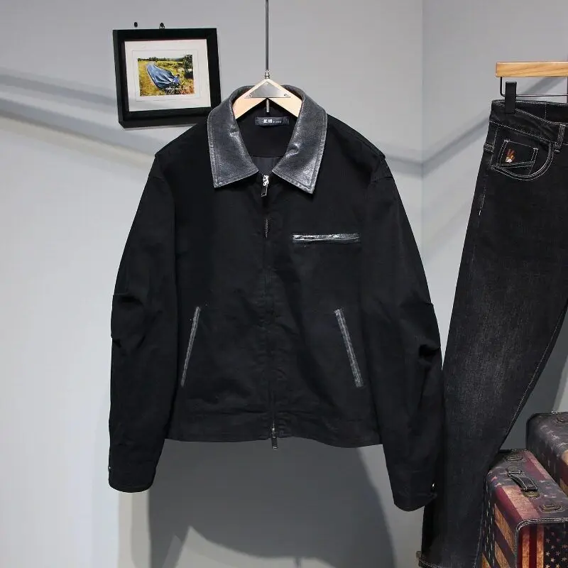 

Мужская куртка свободного кроя Весна 2026 в корейском стиле, повседневная модная, с воротником-стойкой, сшитая из разных материалов, дышащая, с длинными рукавами