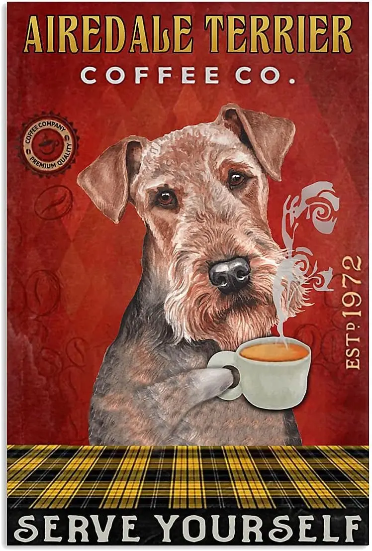 Company Airedale Terrier Metal Sign Metal Poster Wall Art Decor Tin Sign 8X12 Inches