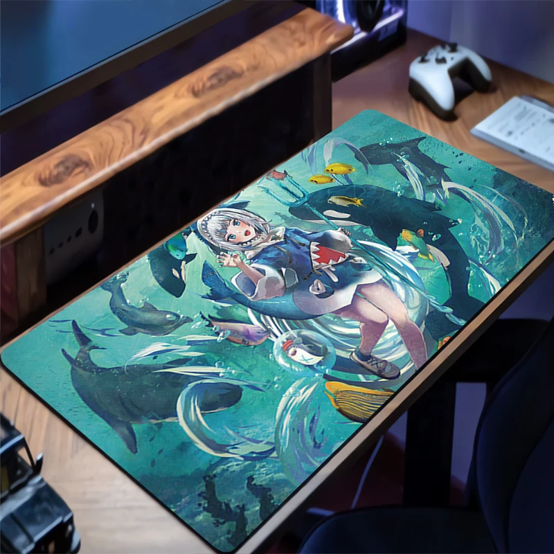 マウスパッド H-hololive Gawr Gura デスクマットプロテクターゲーミングマウスパッドオフィステーブル装飾キーボードロングパッドコンピュータゲーマーマット