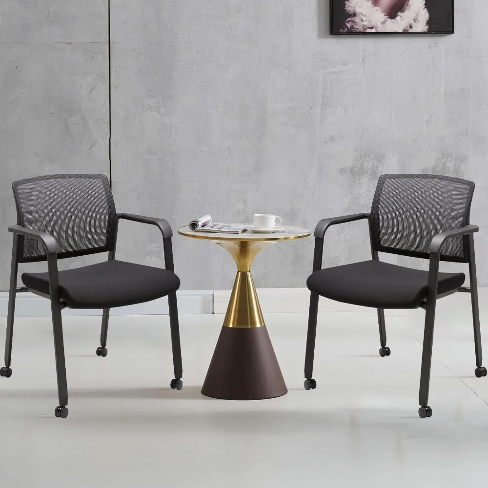 كرسي غرفة الانتظار باللون الأسود مع كراسي بذراعين شبكية ذات عجلات مع مقعد من القماش المنجد ودعم قطني مريح #2