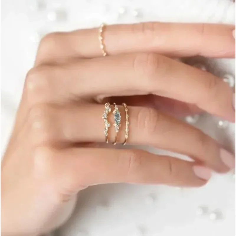 New 4 PCS/set Crystal Flower Women\'s Ring Set Trendy Engagement Wedding Party Famale Rings Jewelry Hand Accessories Size 5-10