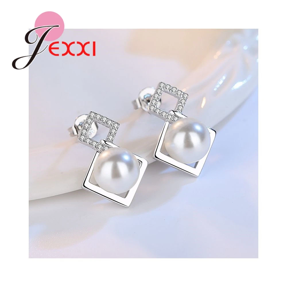Brand Top Selling Elegant Pearls With Crystals Design 925 Sterling Silver Stud Earrings Trendy Jewelry For Women Girls